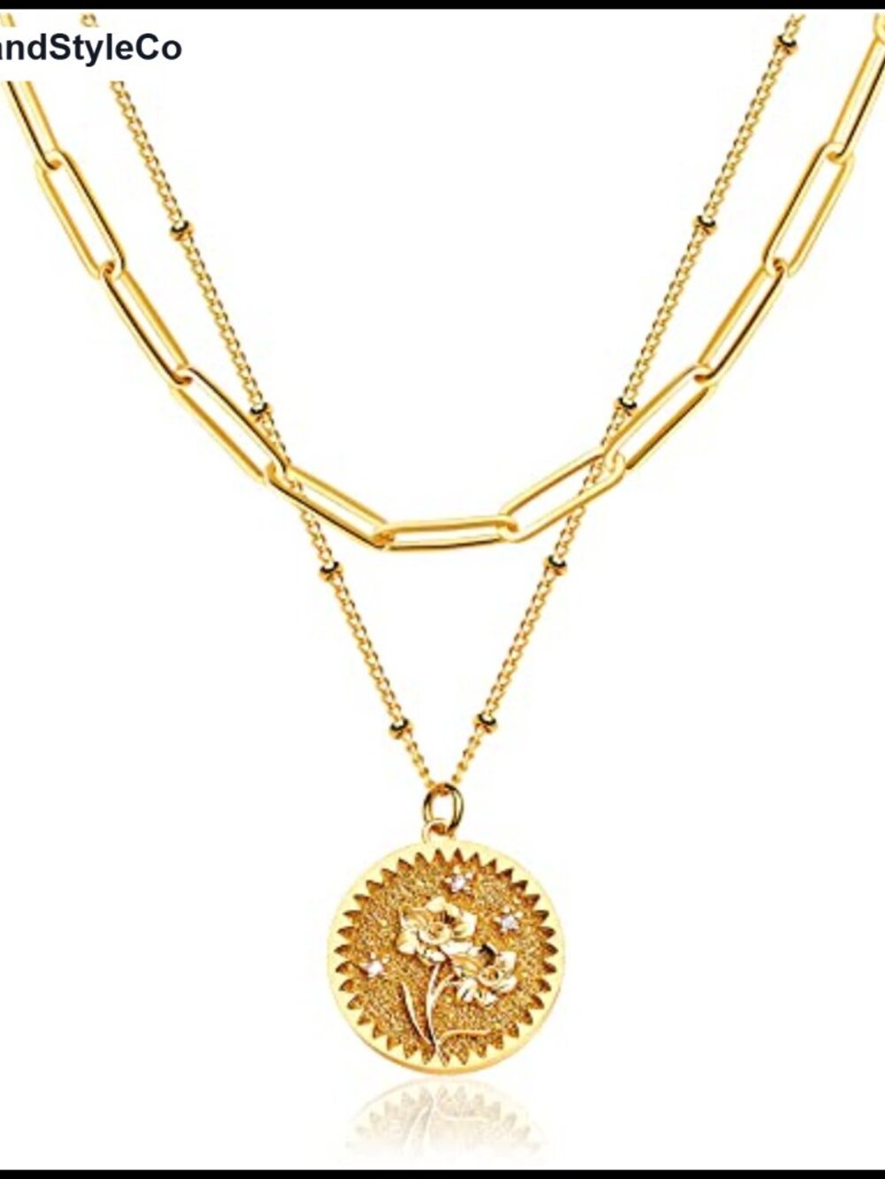 18K Gold Plated Layered Birth Flower Necklace for Women Daffodil Pendant